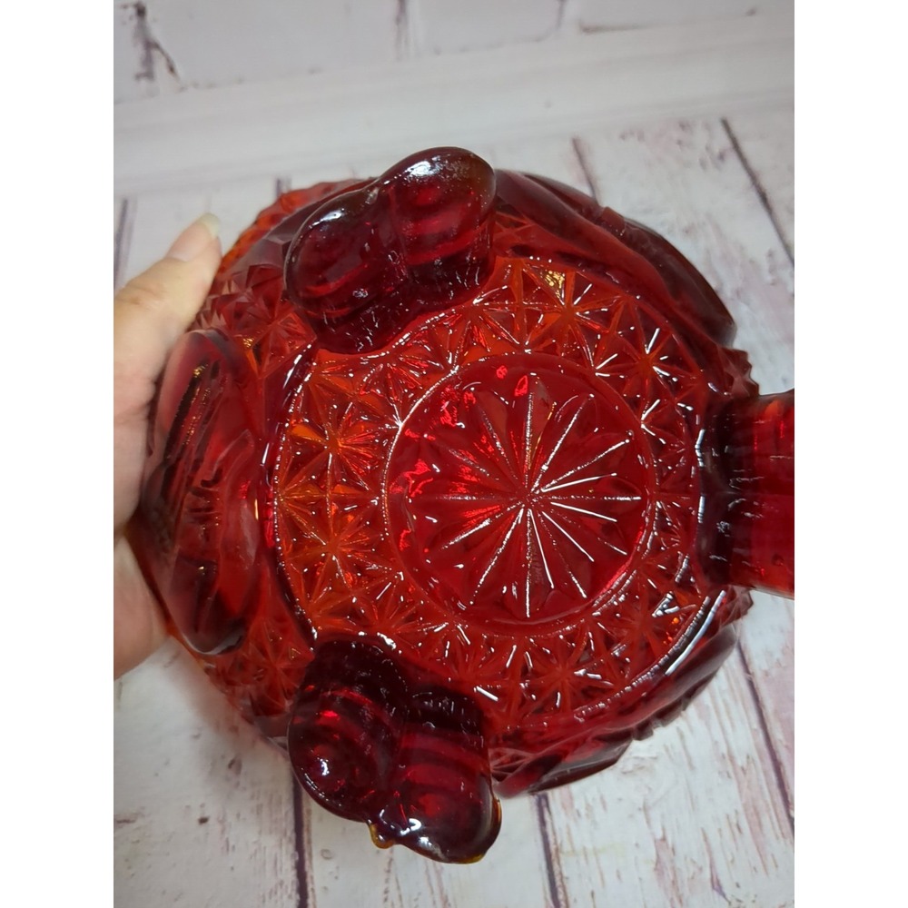Rare Vintage Hofbauer Byrdes Ruby Red Glass 3 Footed Birds Candy Dish No Lid - Picture 4 of 7